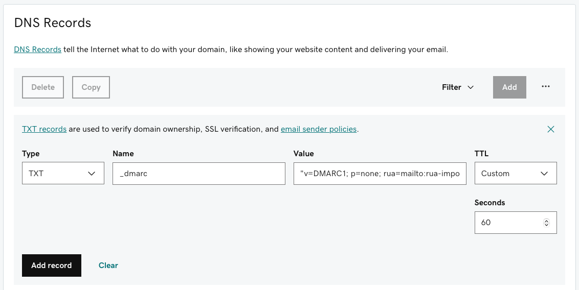 Add DMARC record