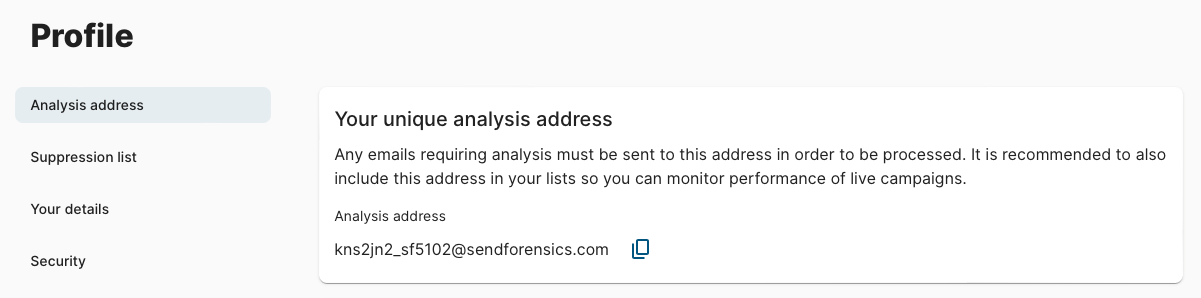 Unique analysis address