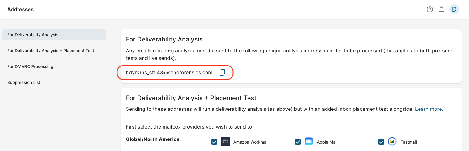 Unique analysis address